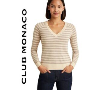 Club Monaco Striped V-Neck Sweater 100% Wool Size Small